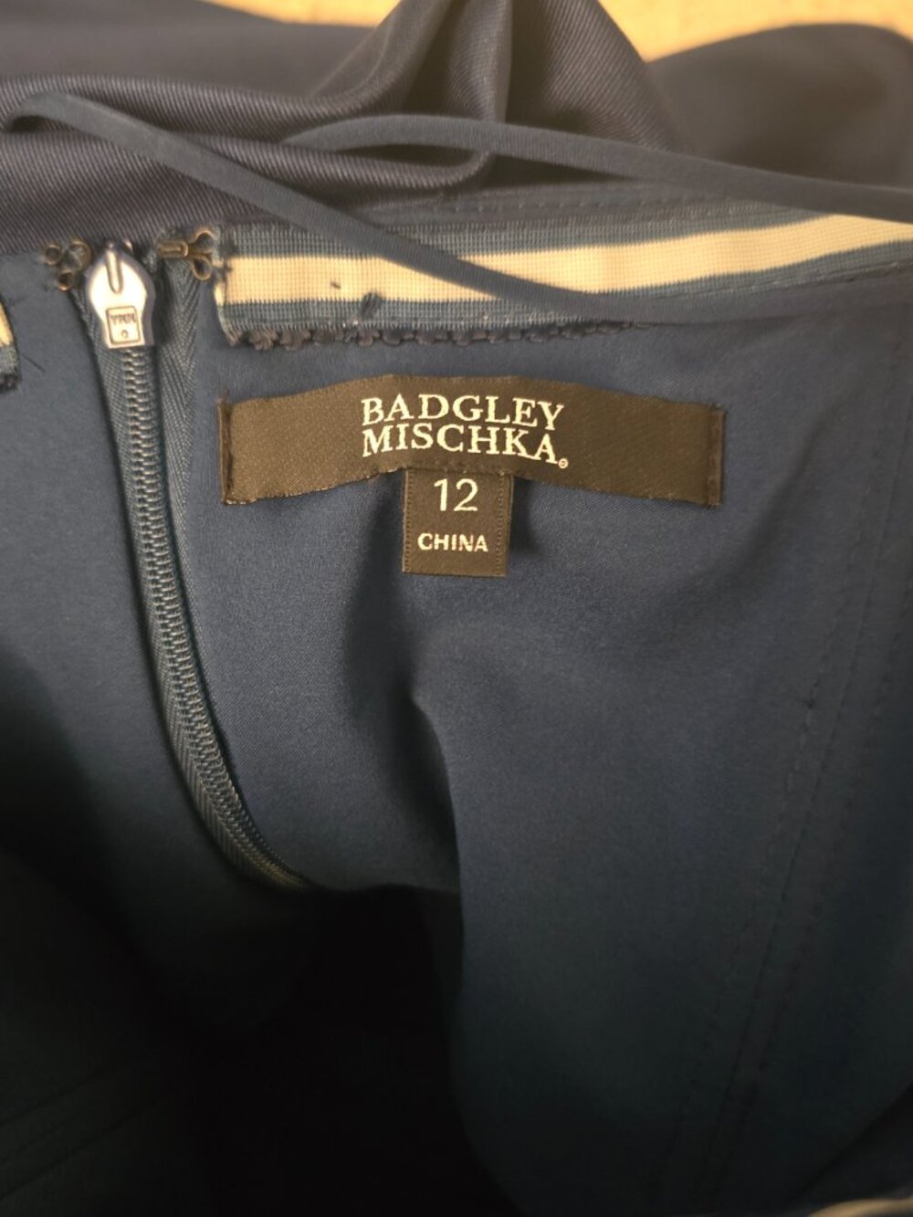 Badgley Mischka Navy Blue Strapless Evening Gown Full Length Maxi Back Bow 12 - Picture 5 of 11